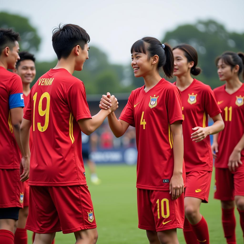 U19 Việt Nam và Thái Lan bắt tay sau trận đấu