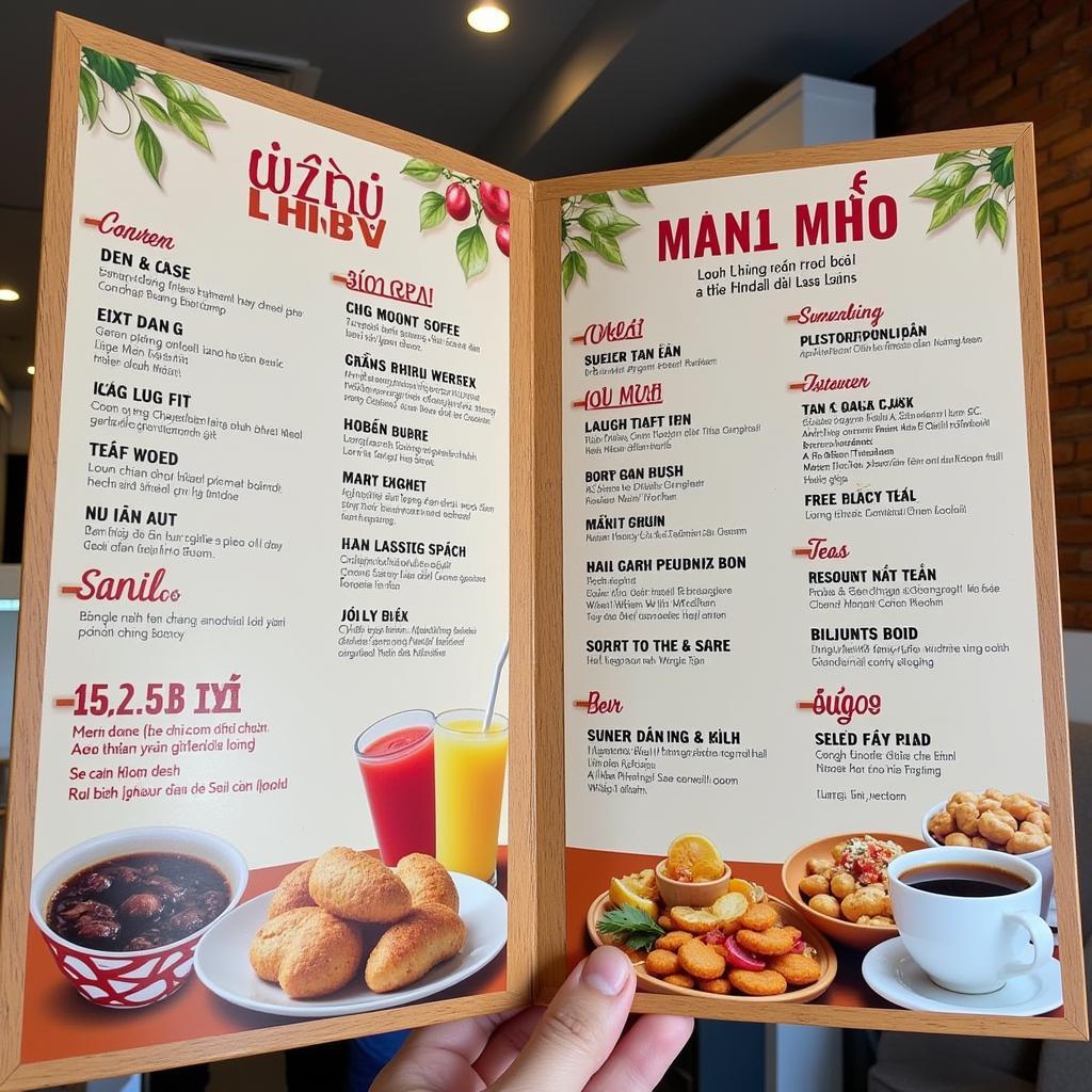 Menu đồ uống đa dạng tại quán cafe bóng đá Long Biên