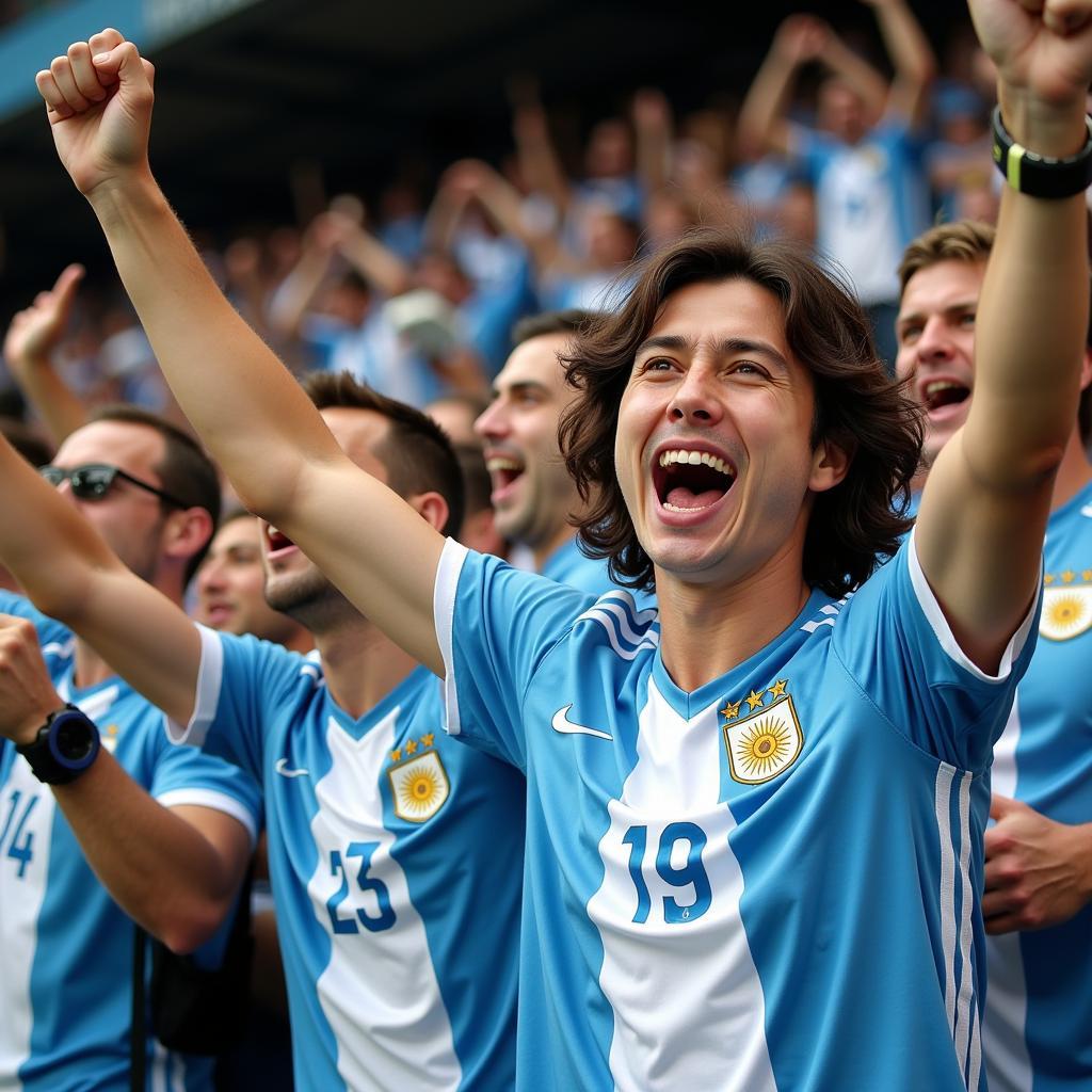 Argentina thắng lớn Canada World Cup: Cổ động viên Argentina ăn mừng chiến thắng.