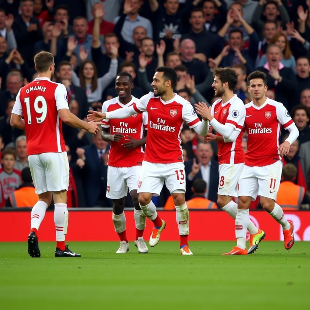 Arsenal players celebrating a goal in a thrilling match