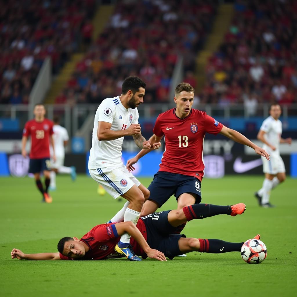 Hậu vệ vấp cỏ té sấp mặt trong trận đấu UEFA Nations League