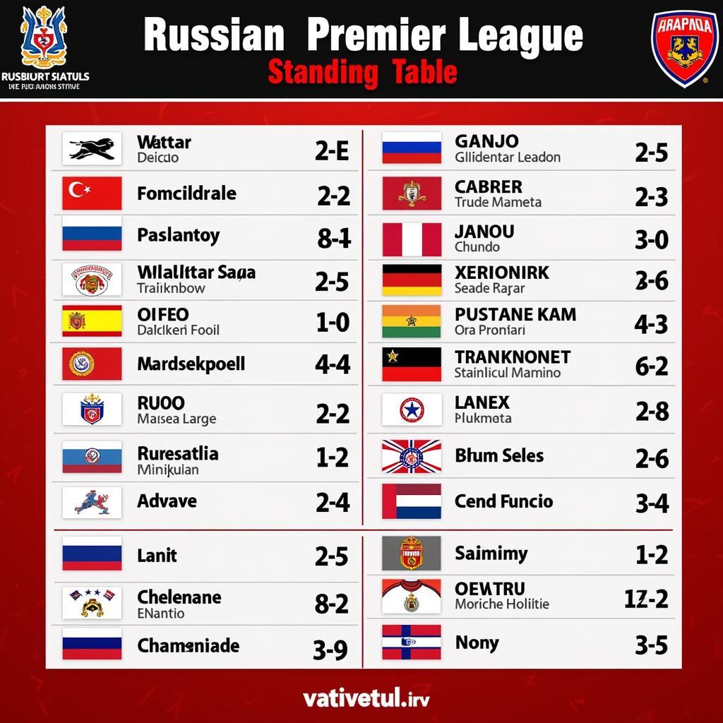 Russian Premier League standings table