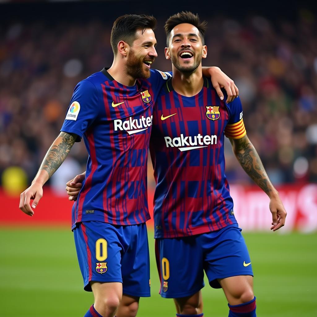 Messi và Neymar ăn mừng bàn thắng