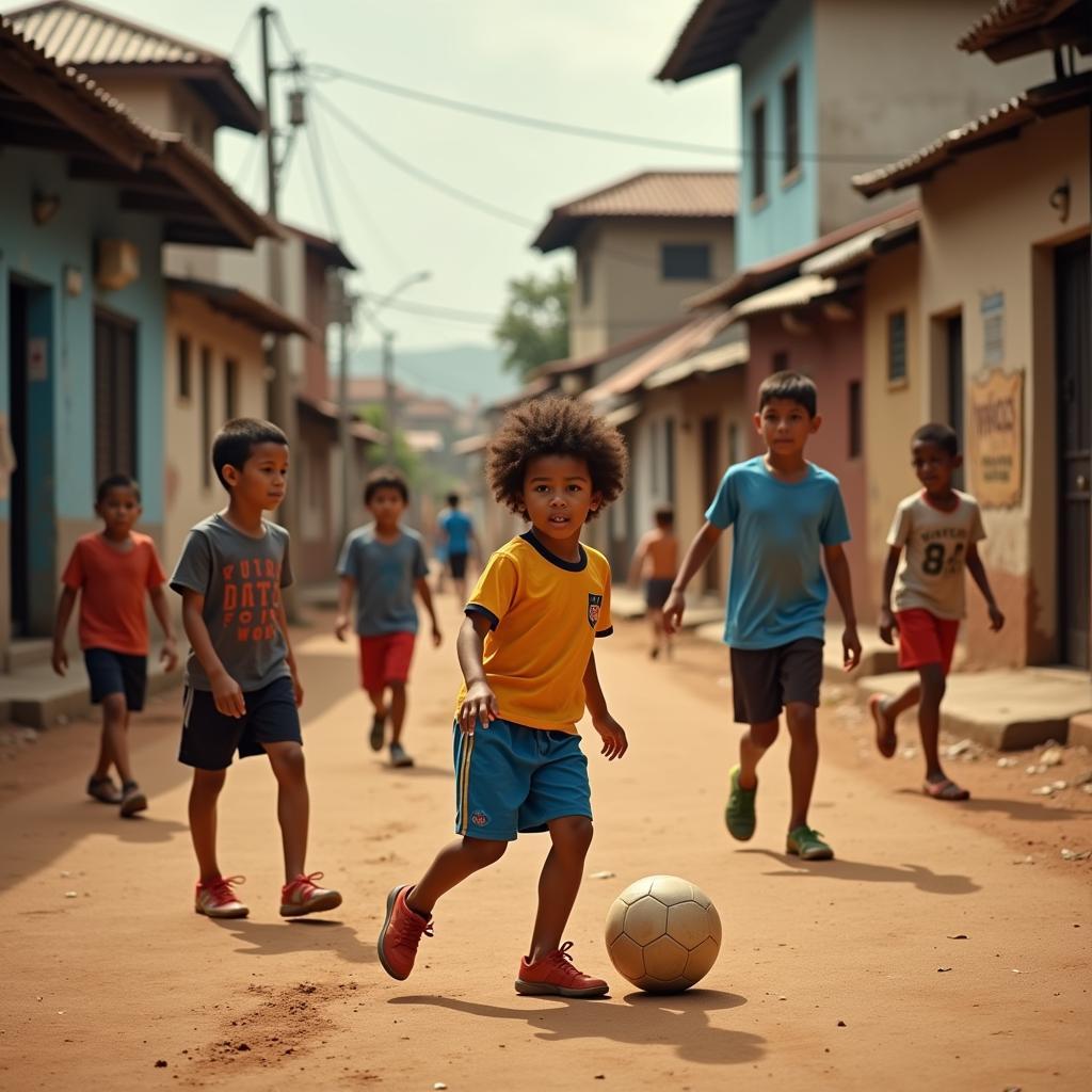 Childhood photo of Neymar Jr. playing street football