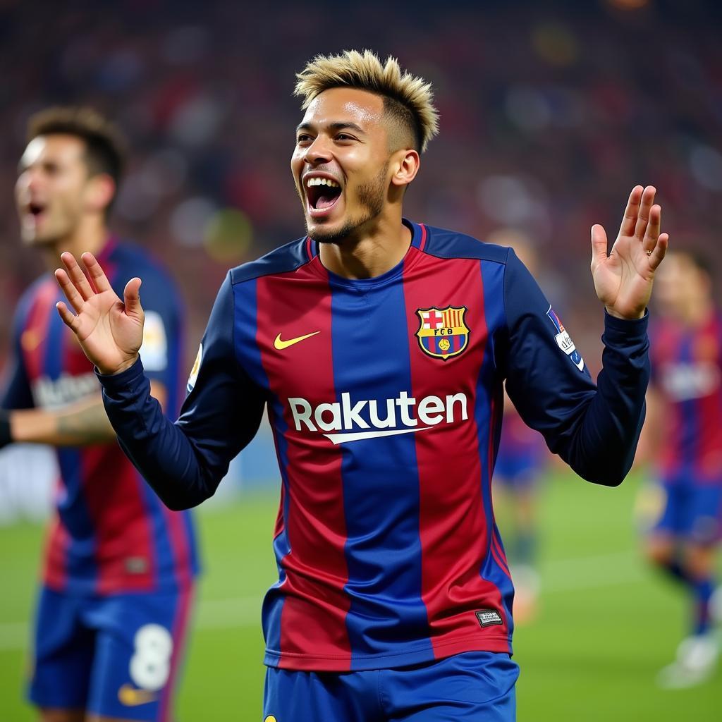 Neymar ăn mừng chức vô địch Champions League năm 2015