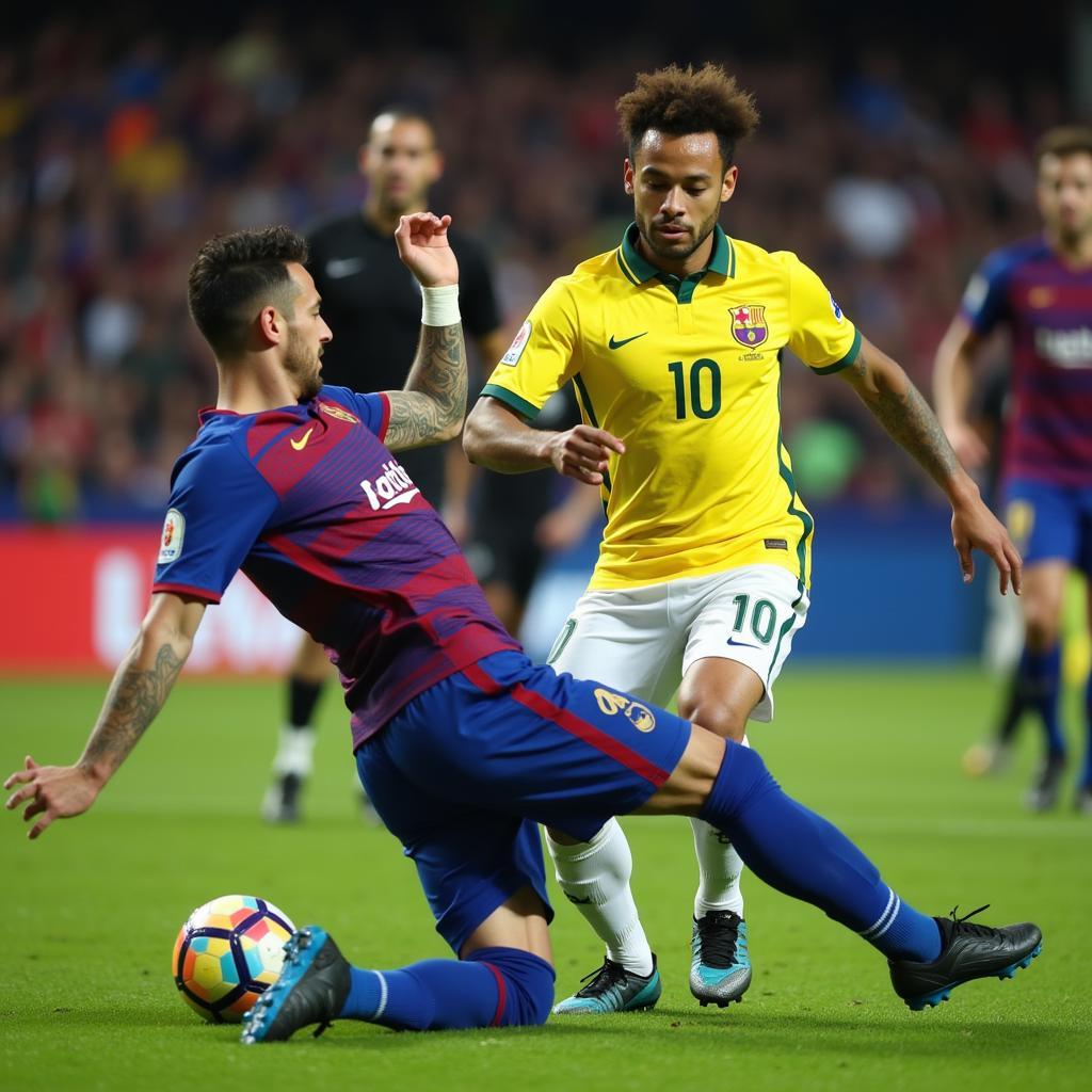 Neymar bị vào bóng rất mạnh