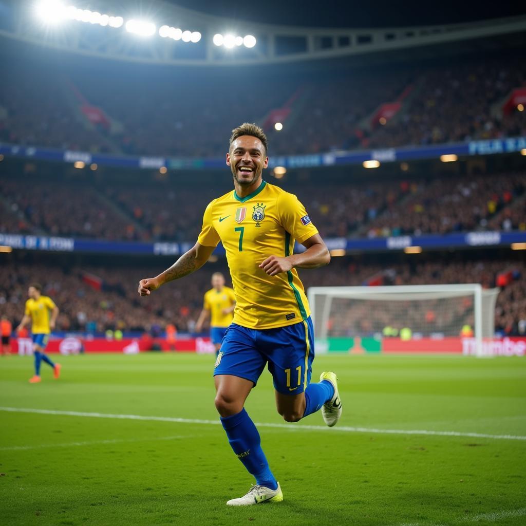 Neymar celebrating a goal in the Champions League