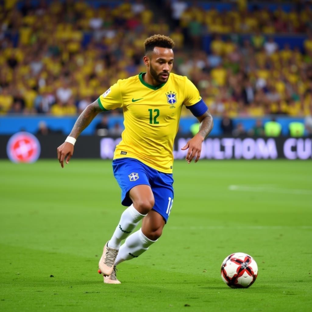 Neymar thể hiện kỹ thuật điêu luyện trong màu áo Brazil