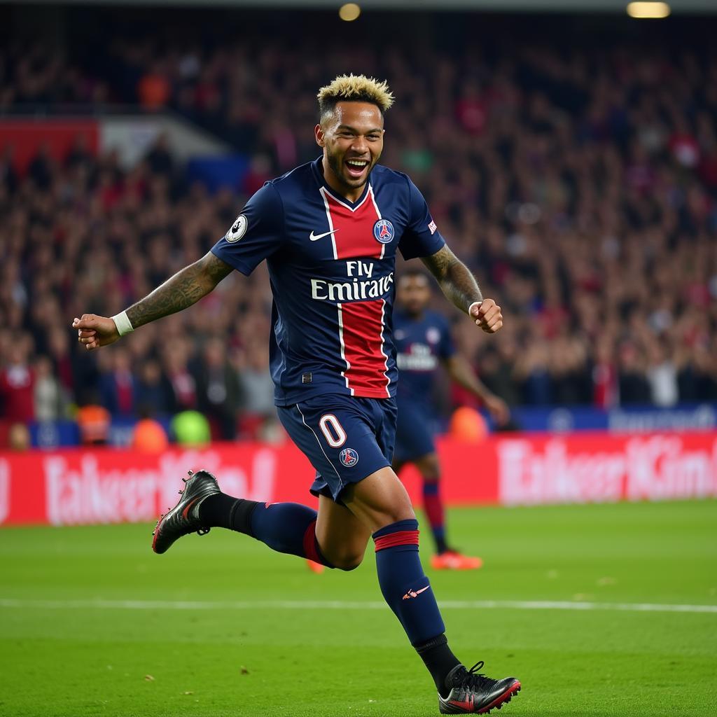 Neymar celebrating a goal scored for Paris Saint-Germain