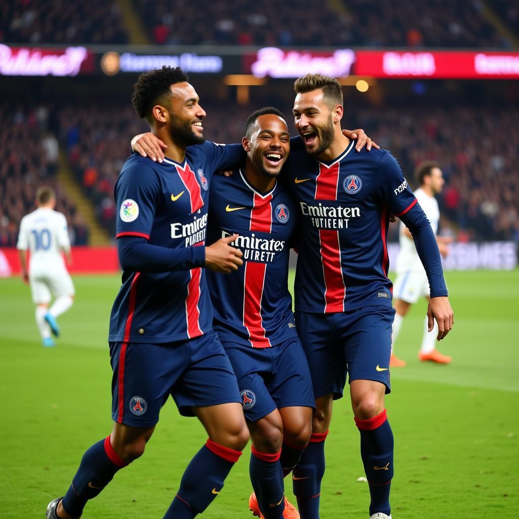 Neymar celebrating a goal with his teammates during the 19/20 season