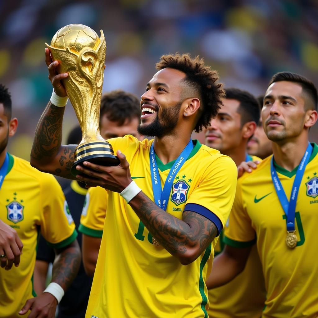 Neymar ăn mừng chức vô địch Copa America 2019