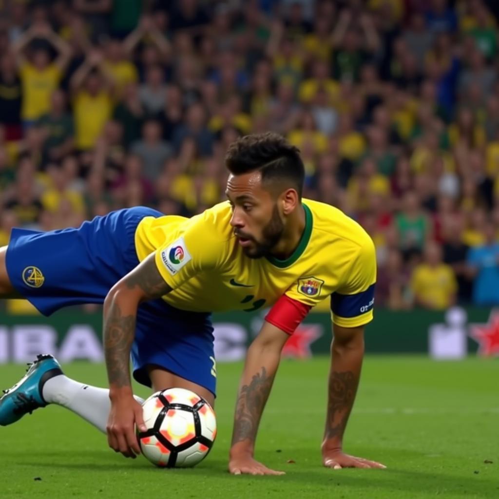 Neymar ngã lăn quay trên sân