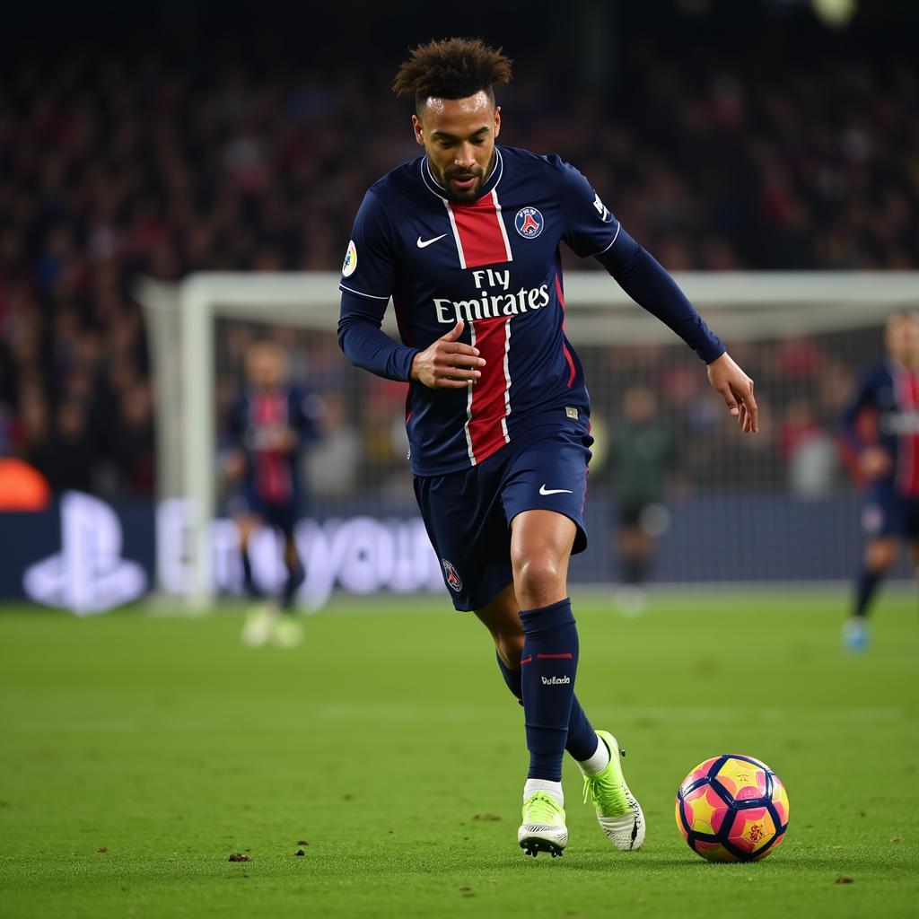 Neymar Jr playing for PSG in the Champions League during the 2018 season