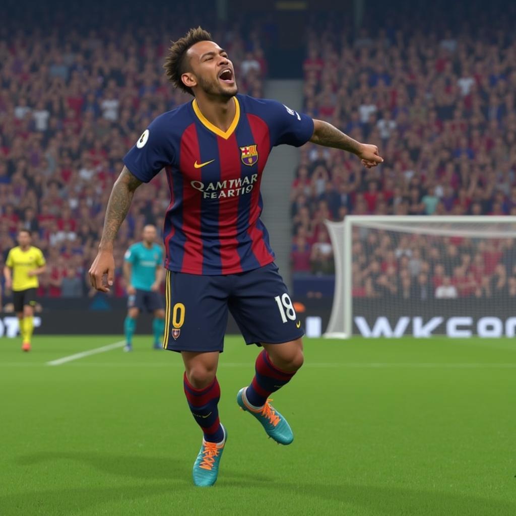 Neymar Jr ăn mừng bàn thắng trong PES 2017