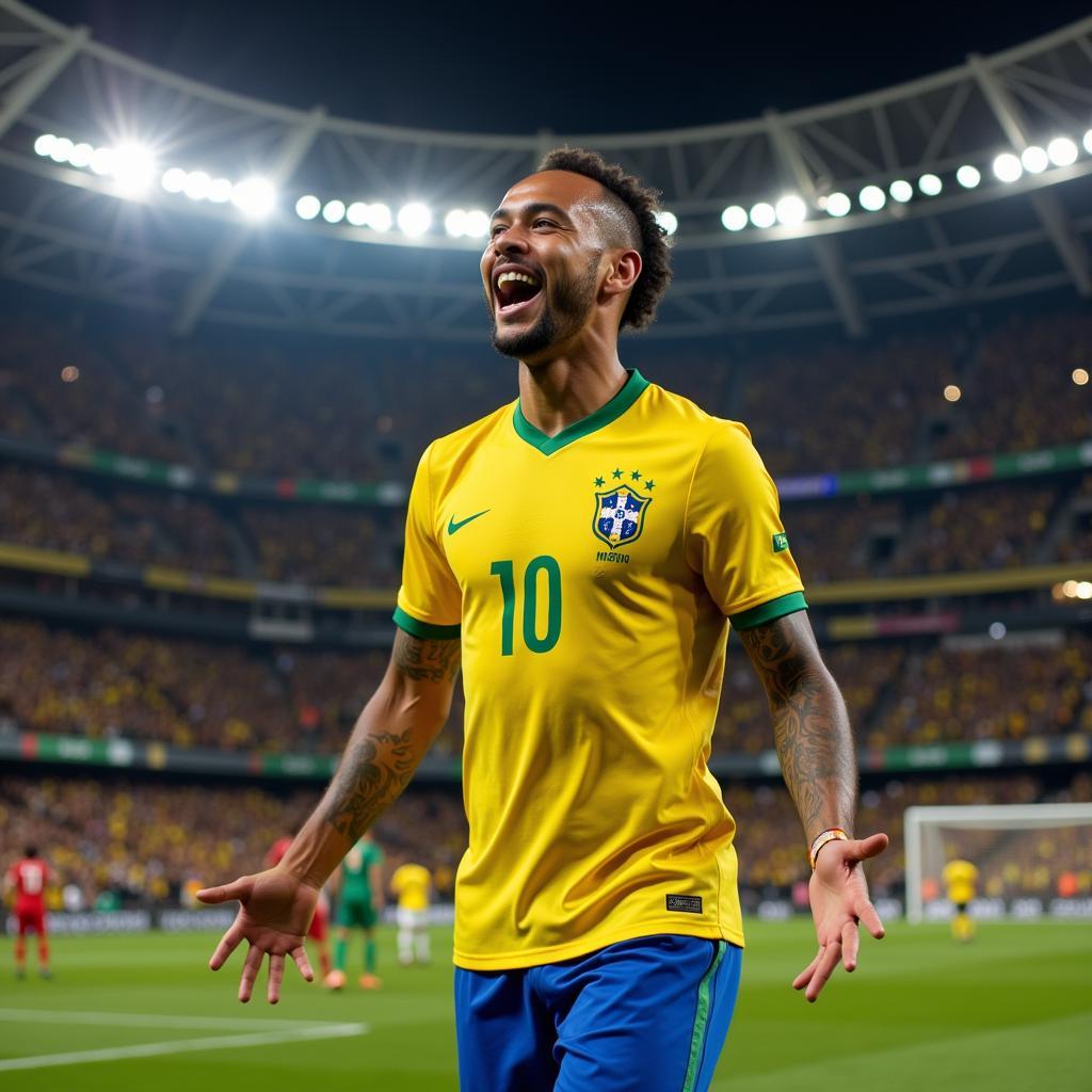 Neymar Jr mặc áo số 10 trong màu áo đội tuyển Brazil