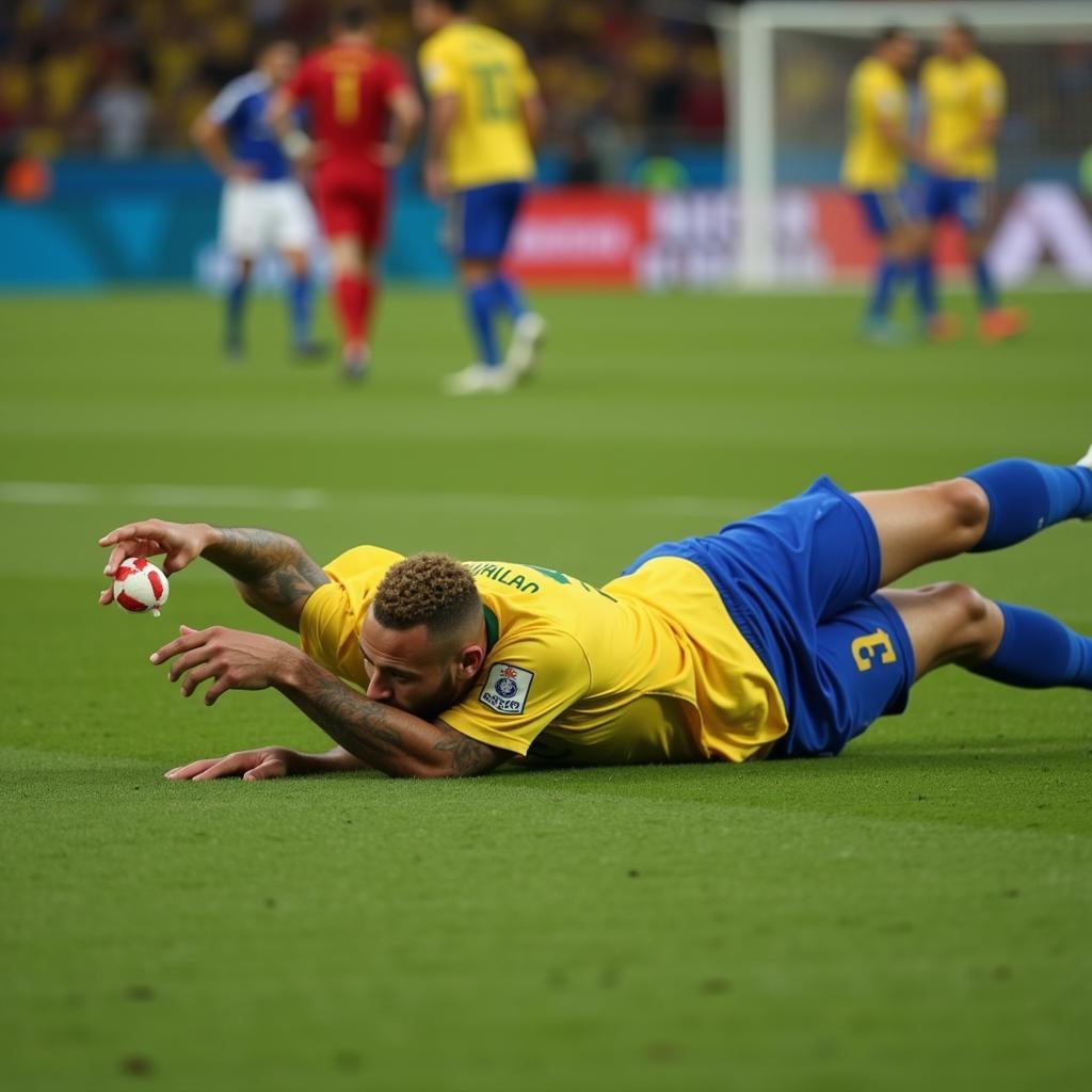 Neymar lăn lộn trên sân cỏ World Cup 2018