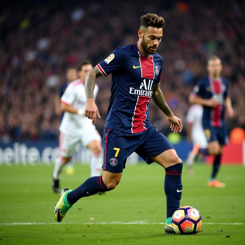 Neymar thể hiện kỹ năng đỉnh cao trong màu áo PSG.