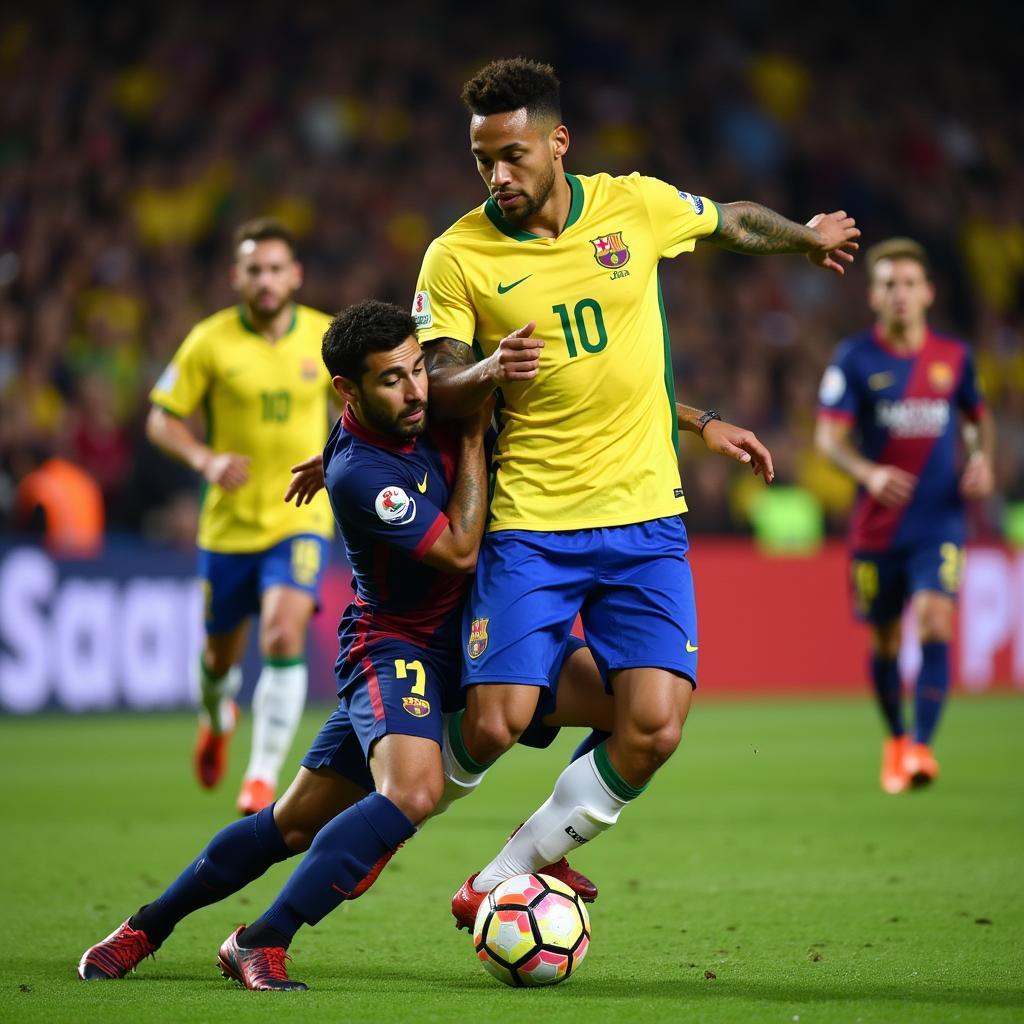 Neymar thực hiện cú vẩy cầu vồng điệu nghệ qua đầu hậu vệ.