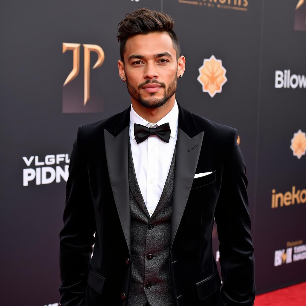 Neymar trong bộ suit and tie trên thảm đỏ