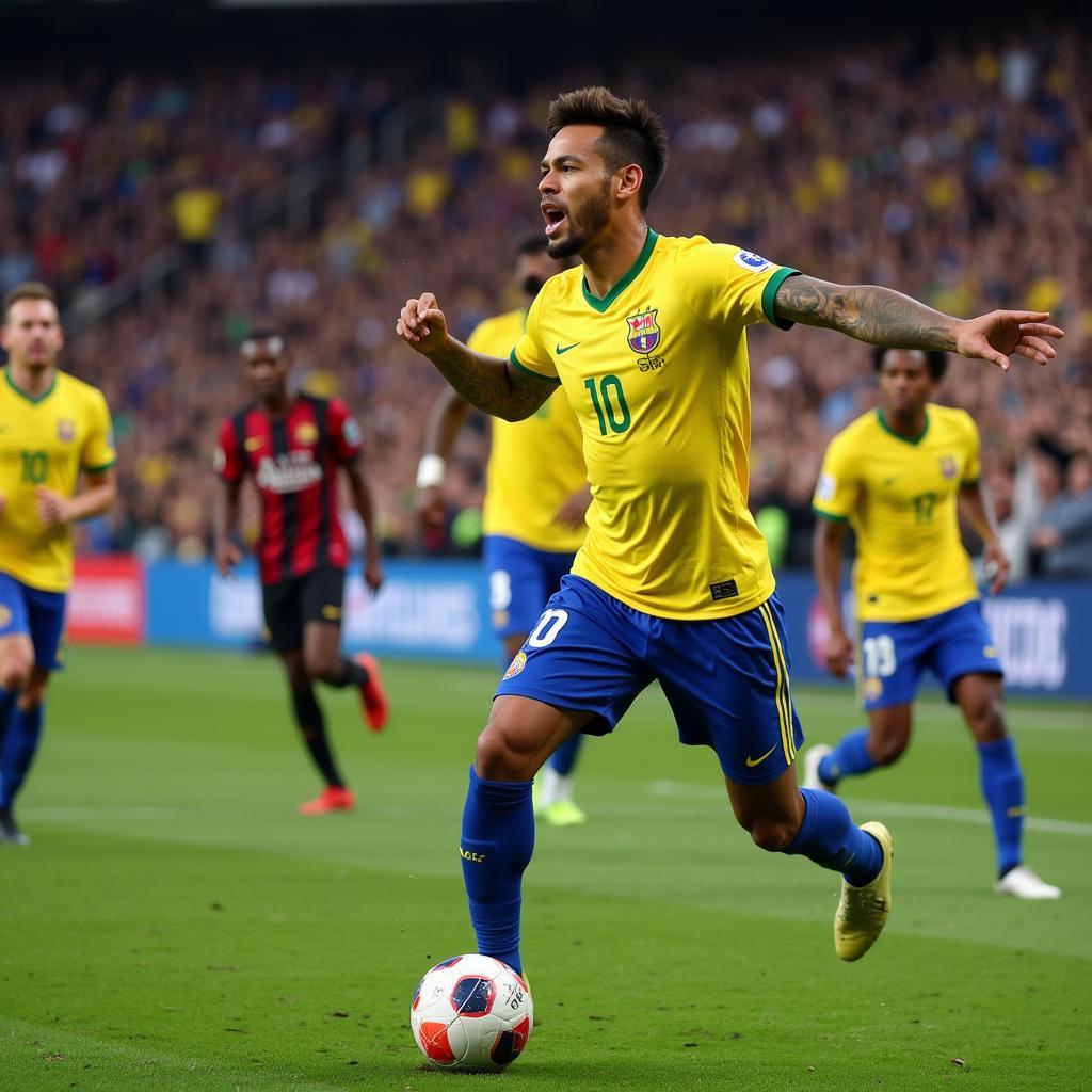 Neymar thực hiện điệu nhảy Tchu Tcha ăn mừng bàn thắng