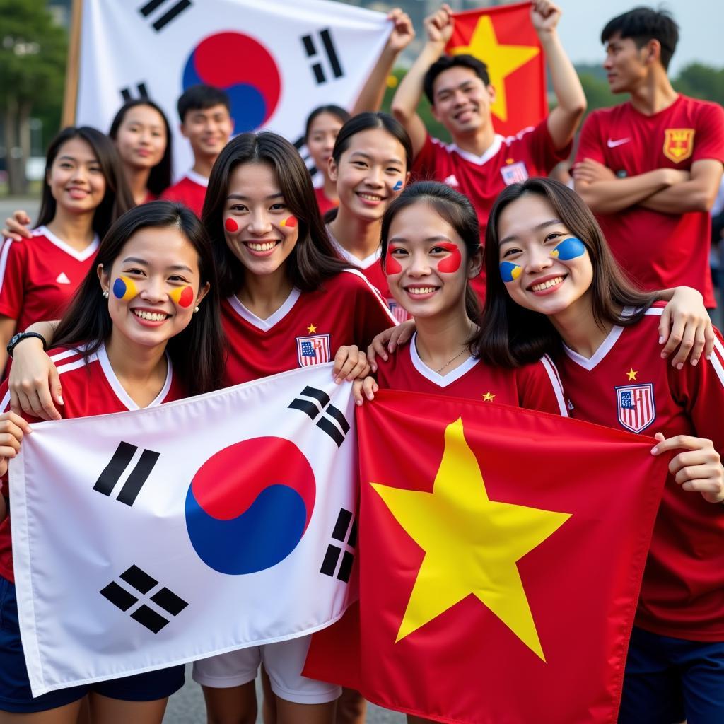 Korean and Vietnamese fans taking photos together