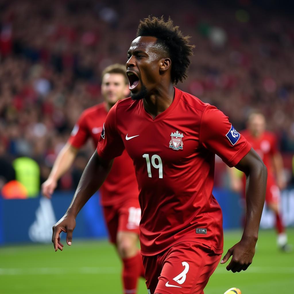 Origi ăn mừng bàn thắng ấn định chiến thắng trong trận chung kết Champions League