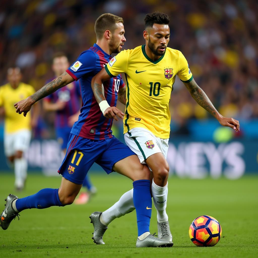 Neymar thể hiện kỹ thuật điêu luyện qua người đối thủ