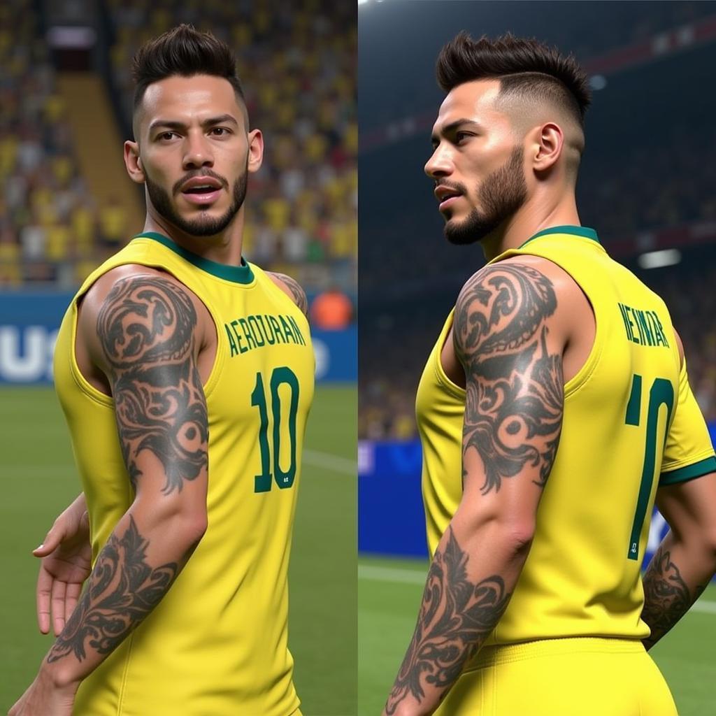 So sánh hình xăm Neymar thực tế và trong PES 2017