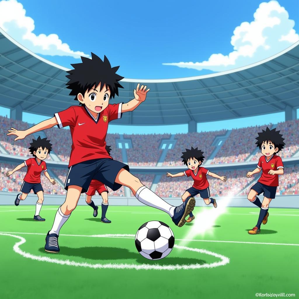 Hình ảnh đội bóng Inazuma Eleven với những kỹ năng sút bóng đặc biệt.