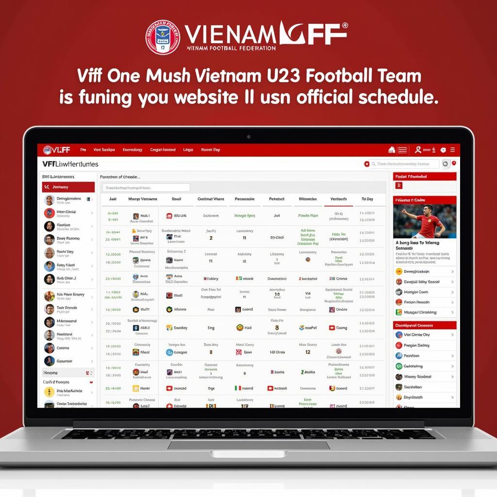 Lịch thi đấu U23 Việt Nam trên website VFF