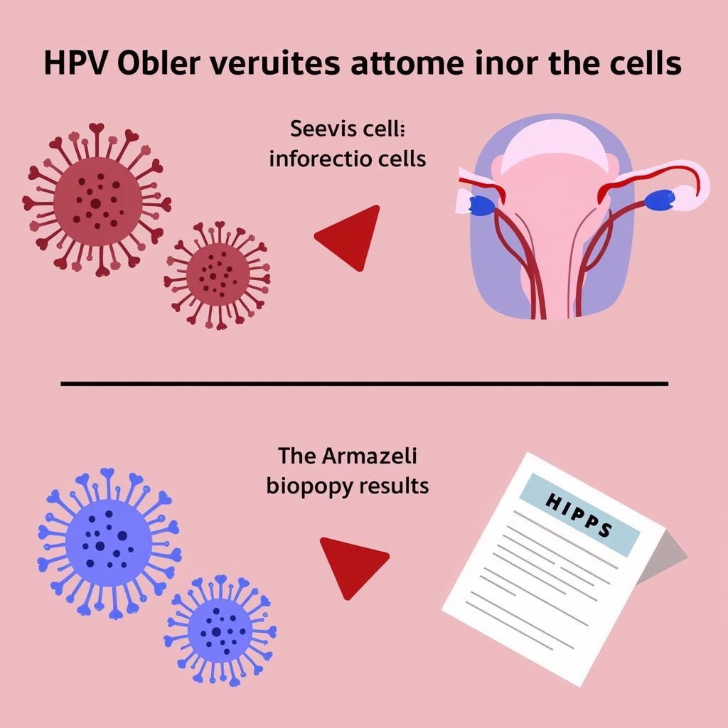 Mối liên hệ giữa HPV và kết quả sinh thiết: Hình ảnh minh họa virus HPV và tác động lên tế bào cổ tử cung.