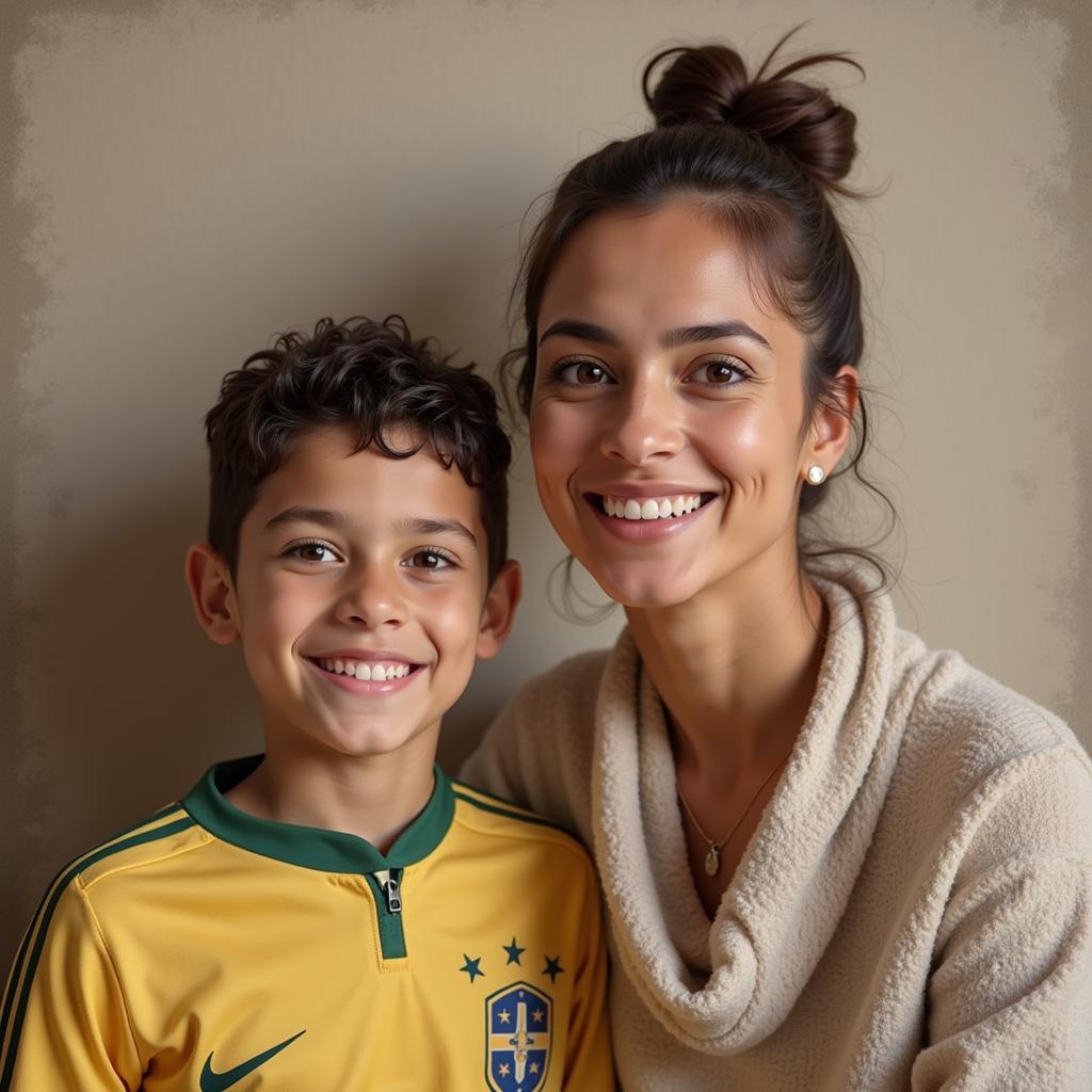 A young Neymar with his mother Nadine.