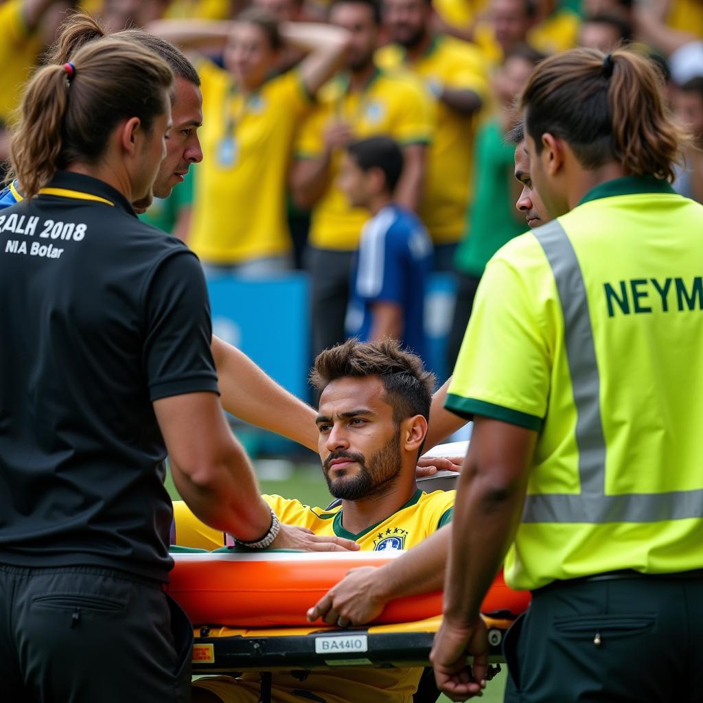 Neymar đau đớn rời sân trên cáng tại World Cup 2014