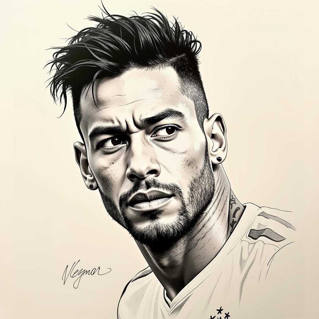 Neymar Drawing Portrait Serious 2018