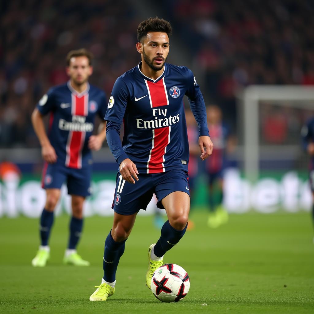 Neymar Jr showcasing his impressive dribbling skills while playing for PSG