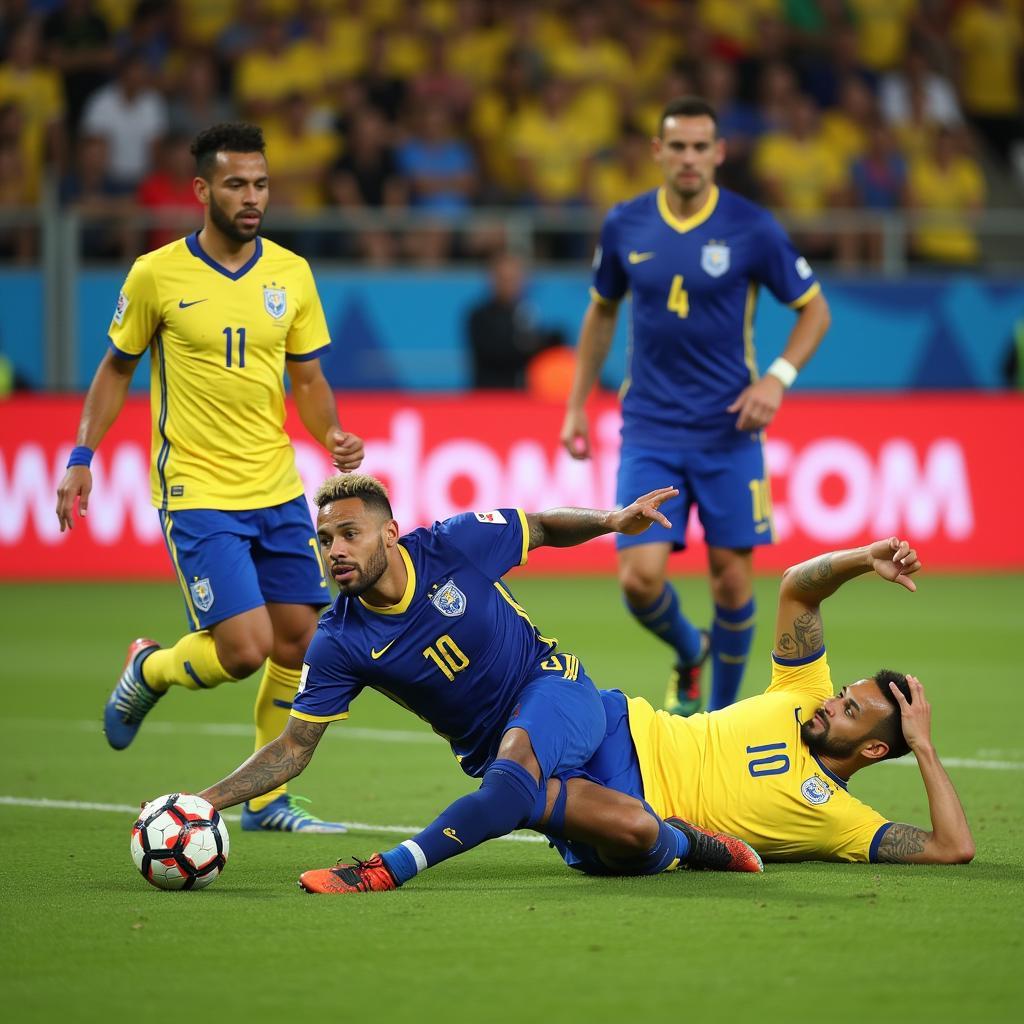 Neymar ngã xuống sân tại World Cup 2018