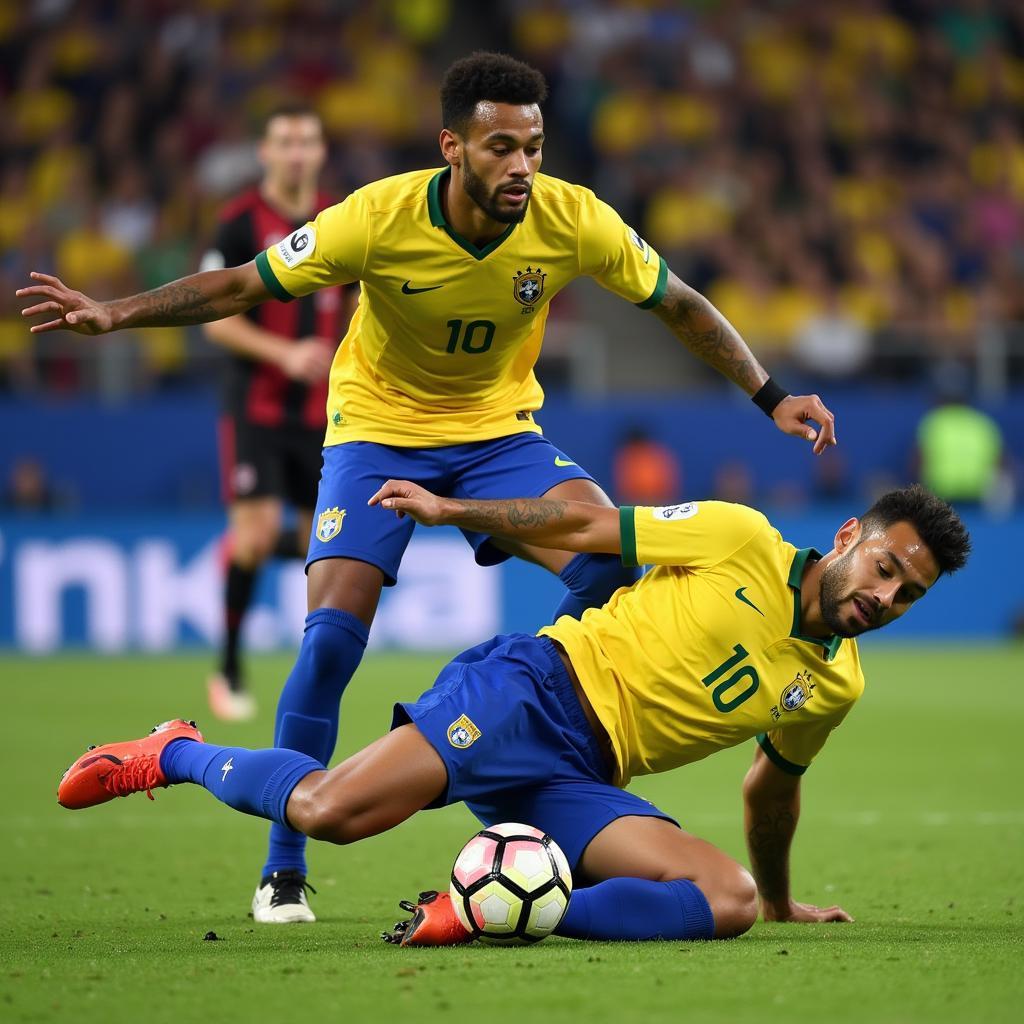 Neymar ngã xuống sân cỏ