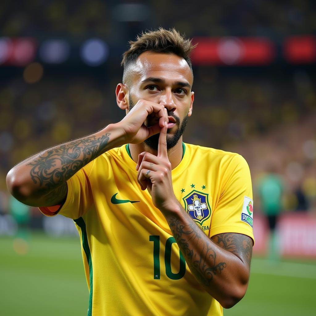 Neymar thực hiện động tác shhh sau khi ghi bàn